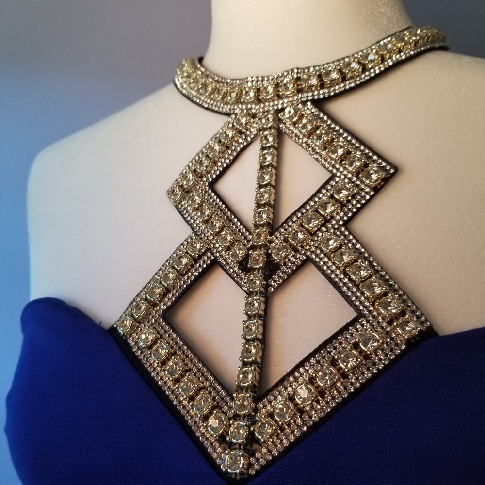 Bodycon Dress | Rhinestone Neck | Blue